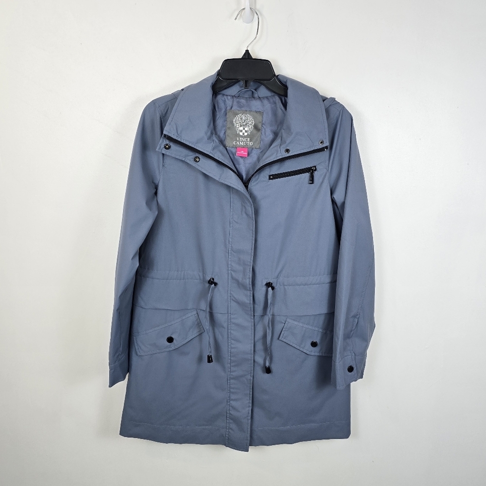 Vince Camuto Blue Hooded Rain Jacket Drawstring Waist Water Resistant XS - Picture 4 of 16